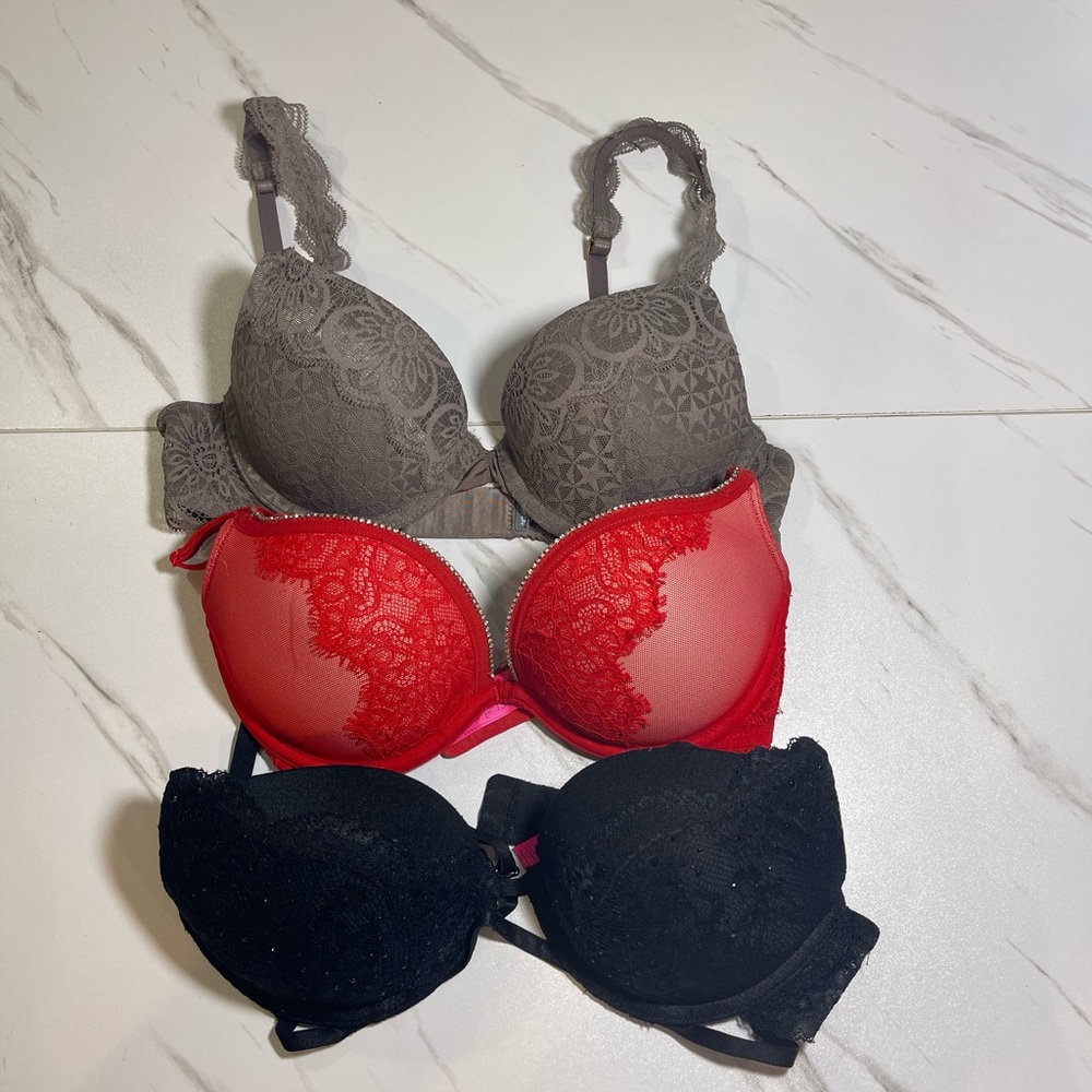 La SENZA Gray and Red Lace Bras Intimates